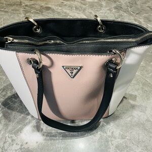 Guess Handbag Womens Medium Pink Logo Zip Satchel Purse Double Handles